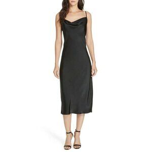 Joie Spaghetti Strap Satin Midi Slip Dress Black Caviar Size 8